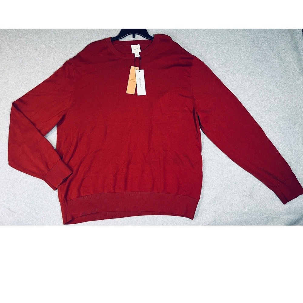 Calvin Klein Supima Cotton Crewneck Sweater‎ Red XXL Men's Classic Pullover NEW